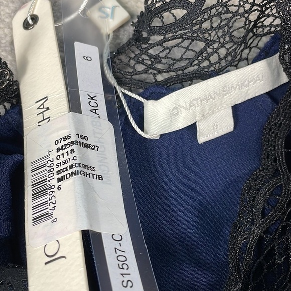 NWT Jonathan Simkhai Navy Blue Black Lace Fit Flare Dress Long Bell Sleeve Sz 6 - Picture 10 of 12